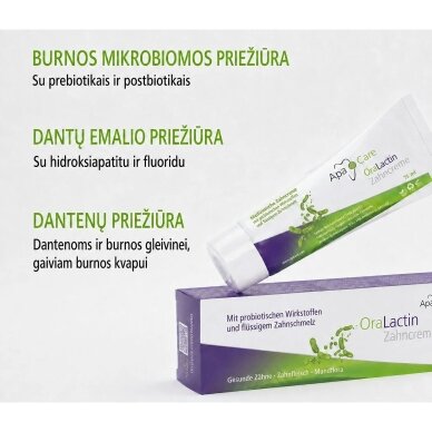 ApaCare OraLactin Medicininė dantų pasta su prebiotikais ir postbiotikais, 75 ml 1