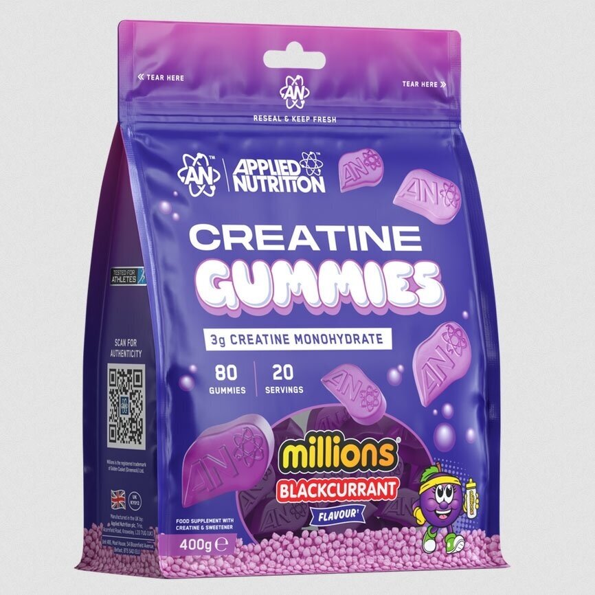 Applied Nutrition Creatine Gummies 400 g, 80 guminukų – Millions juodųjų serbentų skonio