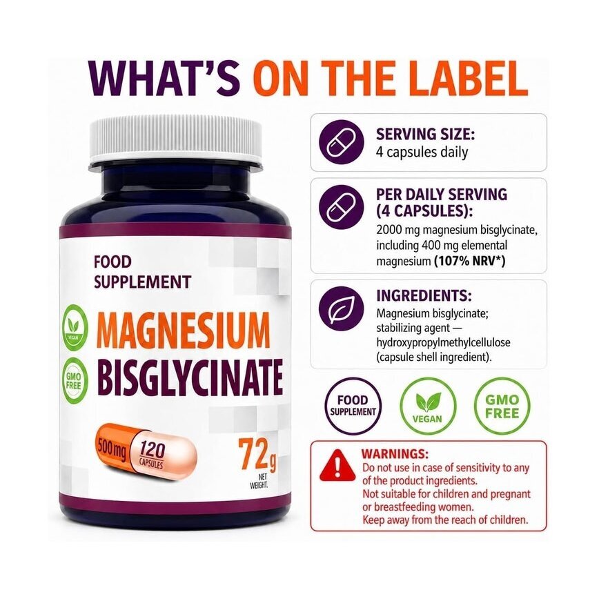 Magnesium Bisglycinate 2000mg Dienos Porcijoje 120 kaps 2 Magnesium Bisglycinate 2000mg Dienos Porcijoje 120 kaps 2