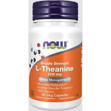 NOW Foods L-Theanine Double Strength with Inositol, 200 mg - 60 vcaps