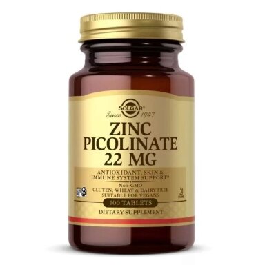 SOLGAR Zinc Picolinate 22 mg – Cinko Pikolinatas 100 tablečių